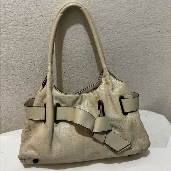 white house black market cream bag belted genuine leather satchel bag - Picture 7 of 14